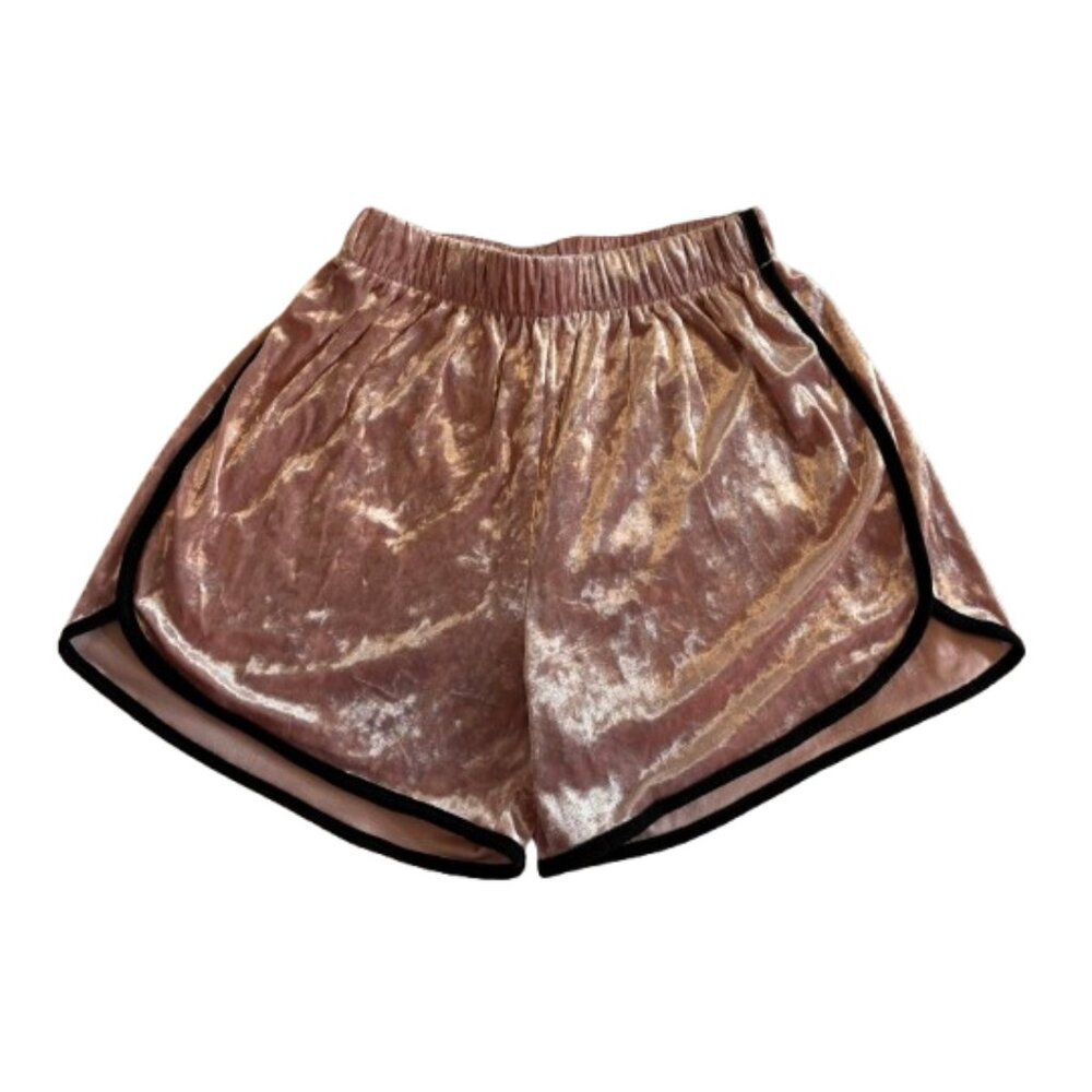 🎀 Brandless Pink Velvet Shorts With Black Piping 🎀 - Picture 1 of 4